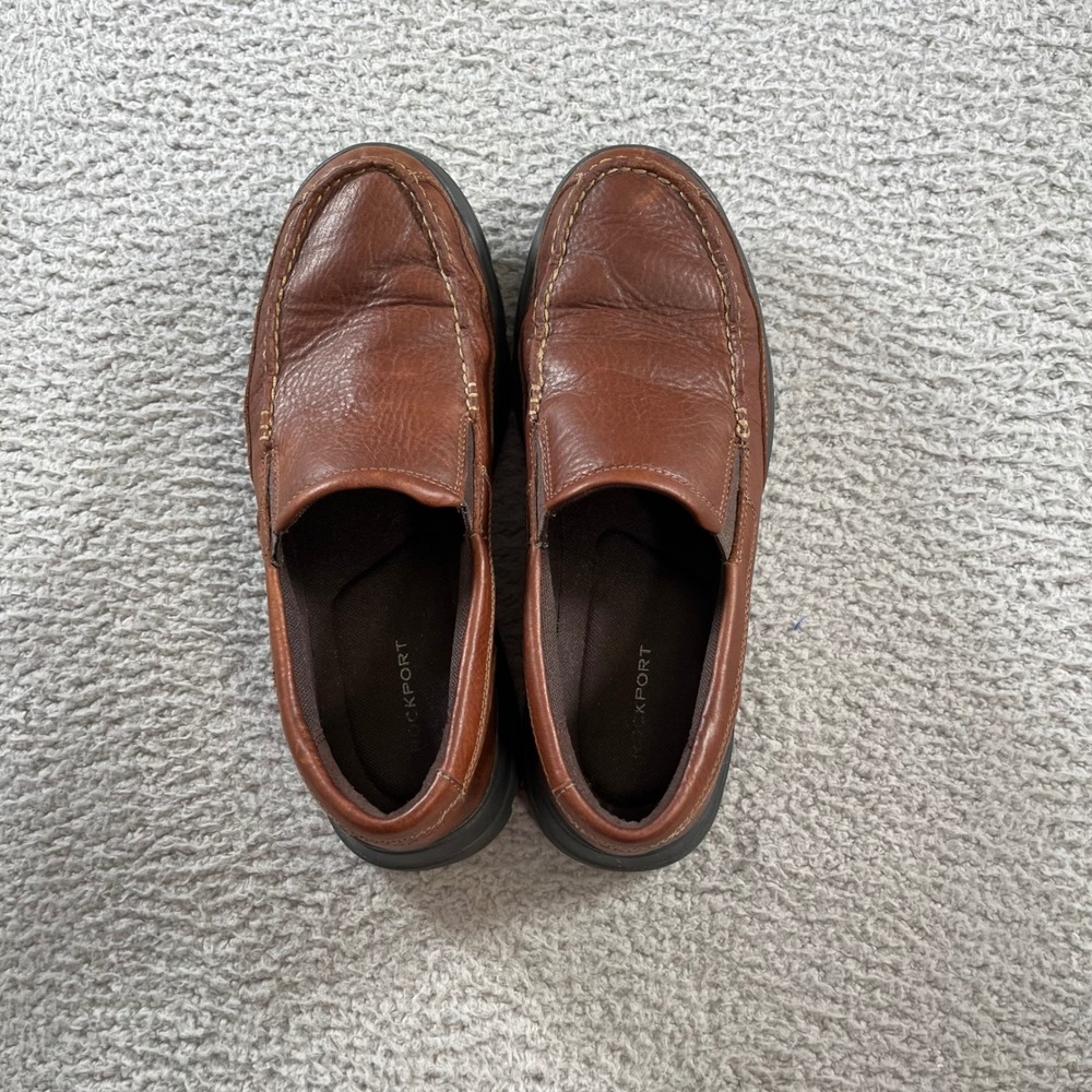 Rockport Mens Brown Leather Slip On Loafers Size 9.5 M Walking Shoes - Picture 11 of 11